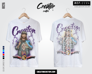 Camiseta Streetwear "Faith Chrome" – White & Purple