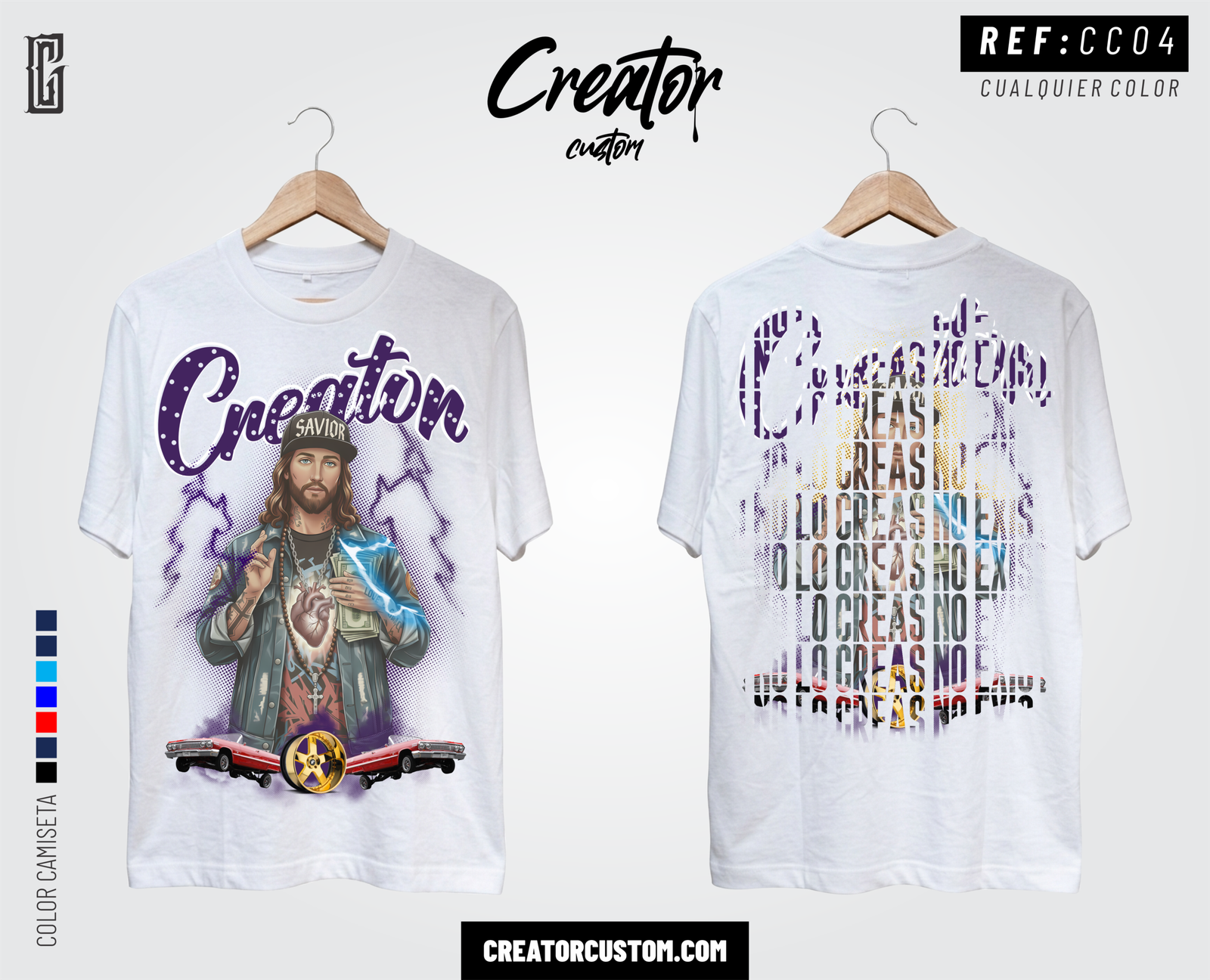 Camiseta Streetwear "Faith Chrome" β White & Purple