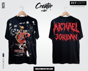 Texto alternativo: Camiseta negra Michael Jordan estilo vintage bootleg 90s Creator Custom.