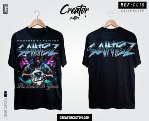 Camiseta Streetwear "Saintz Chrome" – Blue Liquid & Cyber Skull