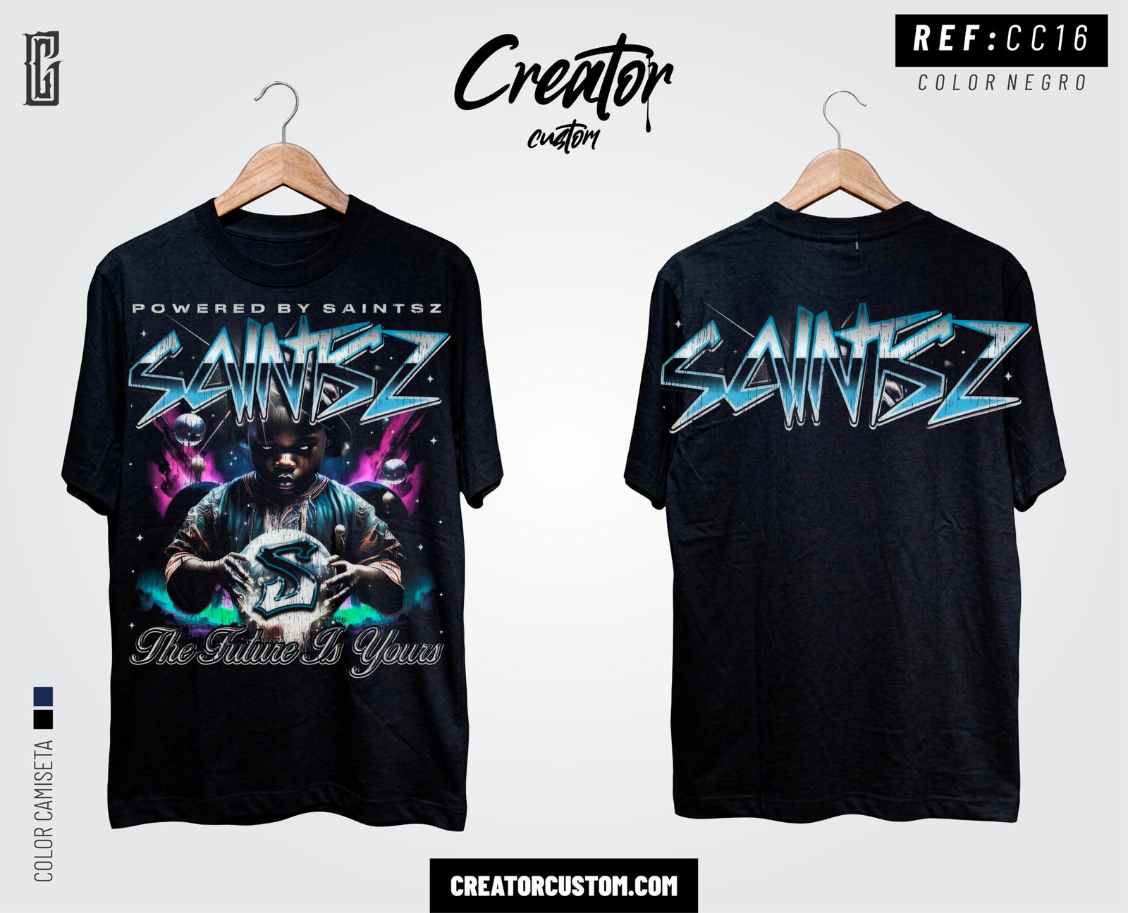 Camiseta Streetwear "Saintz Chrome" β Blue Liquid & Cyber Skull
