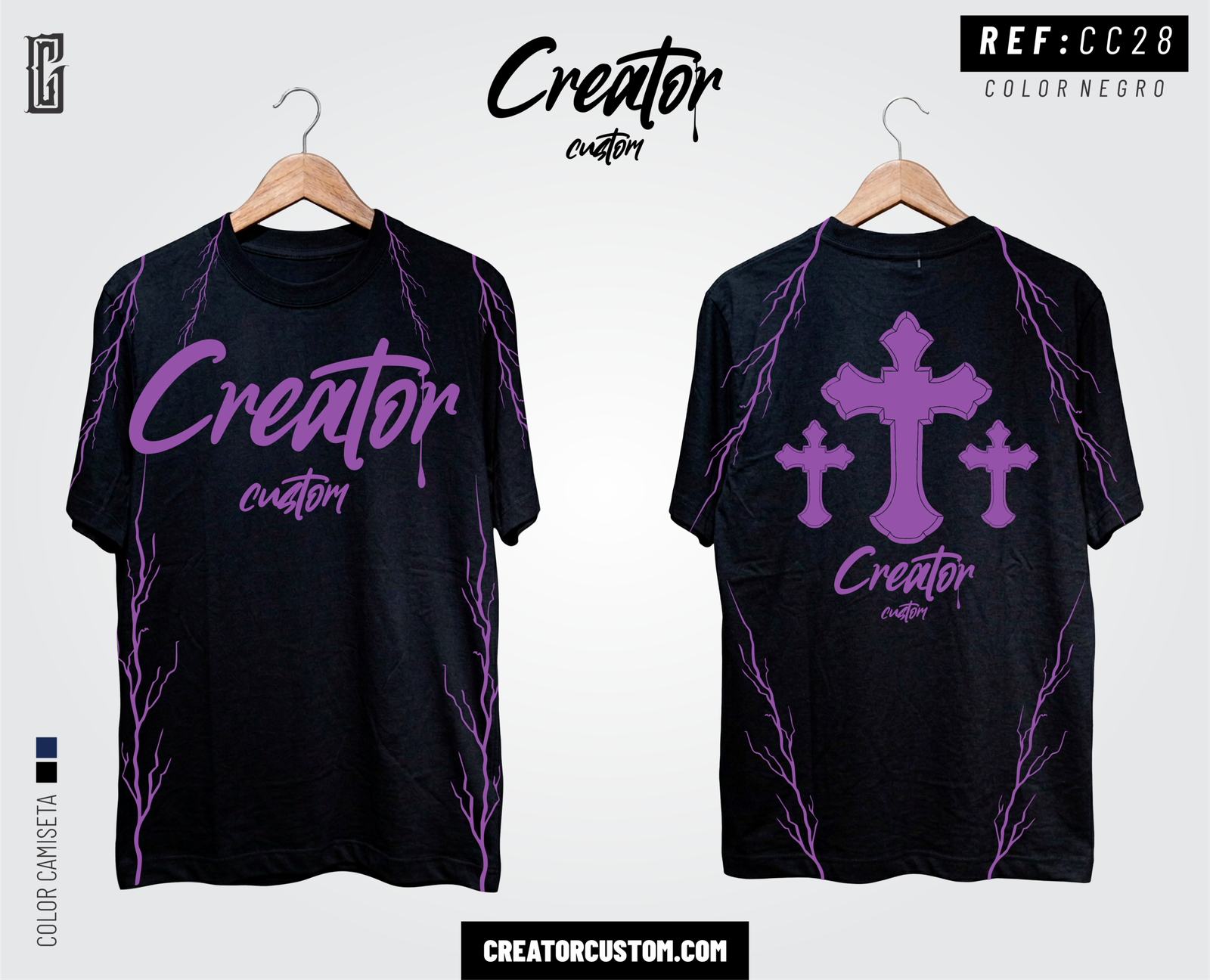 Camiseta Streetwear "Dark Cross" β Purple Chrome & Lightning