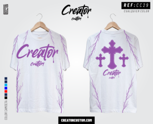 Camiseta Streetwear "Cross Ransom" – White & Purple Chrome