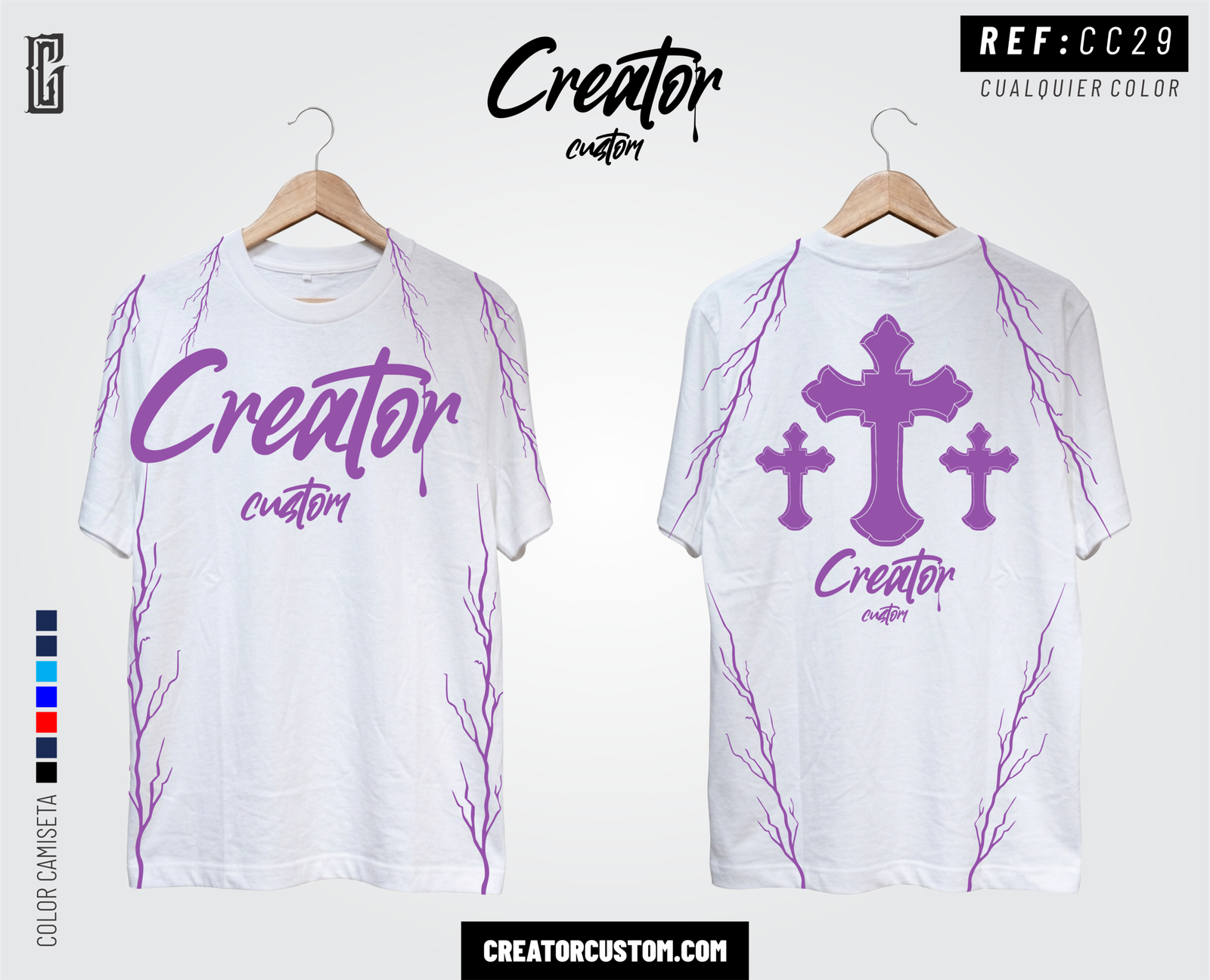 Camiseta Streetwear "Cross Ransom" β White & Purple Chrome